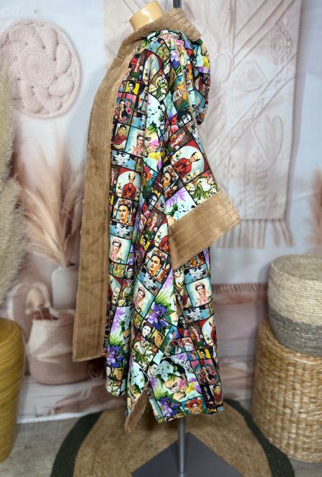Manteau-cape oversize tout doublé velours camel Frida Kahlo TOUTES TAILLES jusqu'au 60 