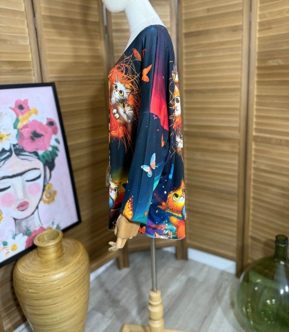 Top manches longues multicolore La Fillette et ses chats du 40 au 52  