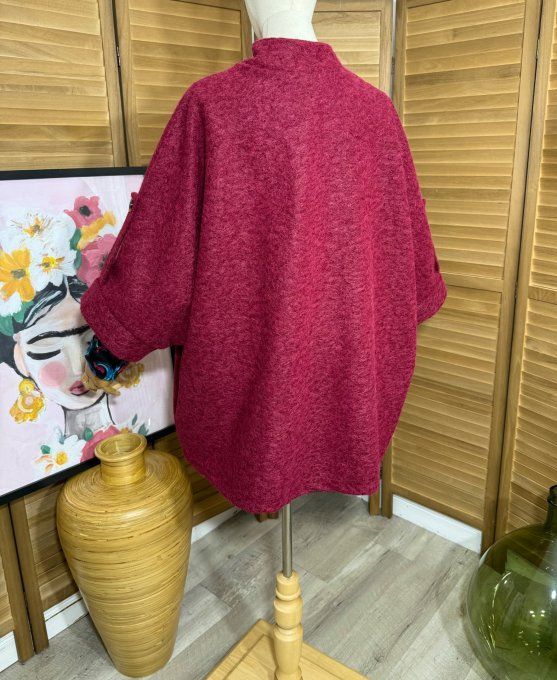 Manteau court manches raglan bouclette Bordeaux chiné du 40 au 52/54 et même + 