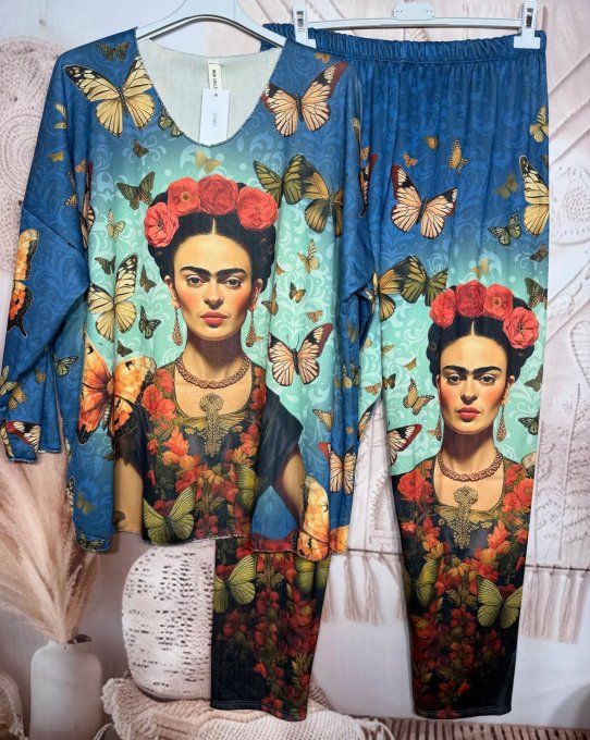 Ensemble Cocooning ou pyjama multicolore Frida Kahlo polaire confort +++ du 40 au 52/54 