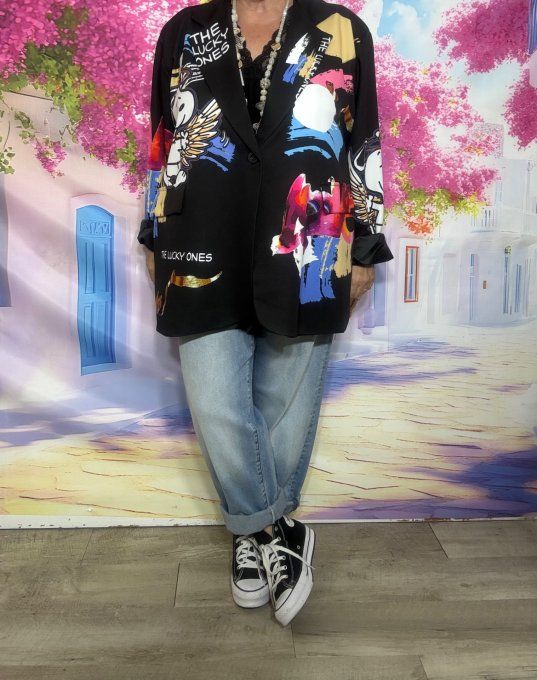 Veste blazer noire TOUTE DOUBLÉE Snoopy Angel du 42 au 54 et même + si portée ouverte 