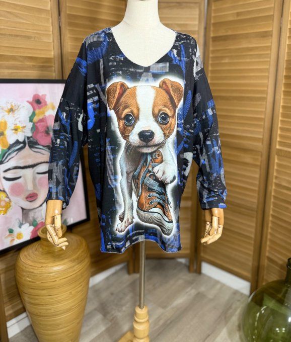 Top manches longues noir multicolore L'adorable Chien et la Basket du 40 au 52  