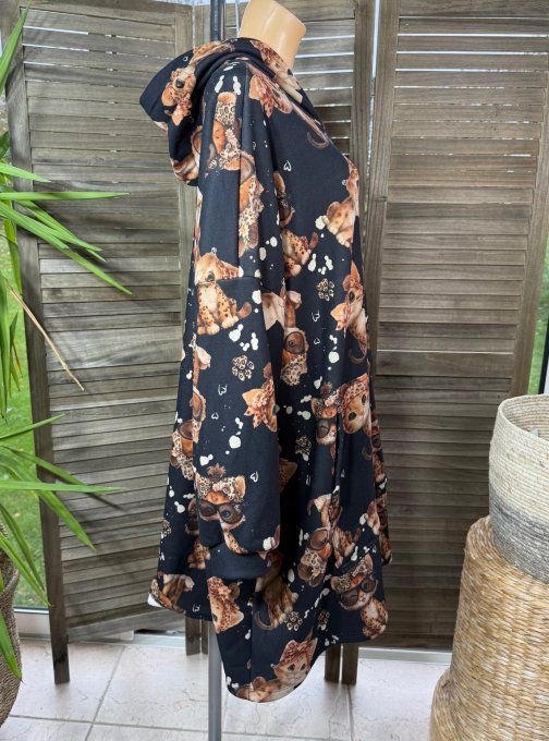 Maxi-sweat polaire à capuche noir Mes Petits Chats Caramel douceur +++++ du 42 au 58/60