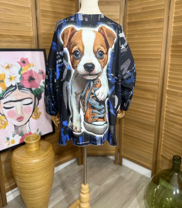 Top manches longues noir multicolore L'adorable Chien et la Basket du 40 au 52  