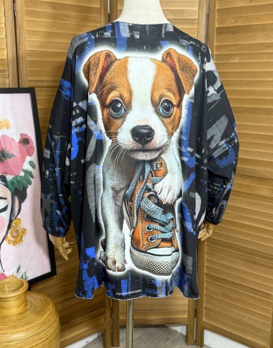 Top manches longues noir multicolore L'adorable Chien et la Basket du 40 au 52  