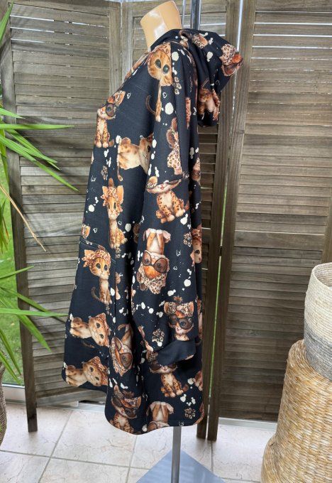 Maxi-sweat polaire à capuche noir Mes Petits Chats Caramel douceur +++++ du 42 au 58/60