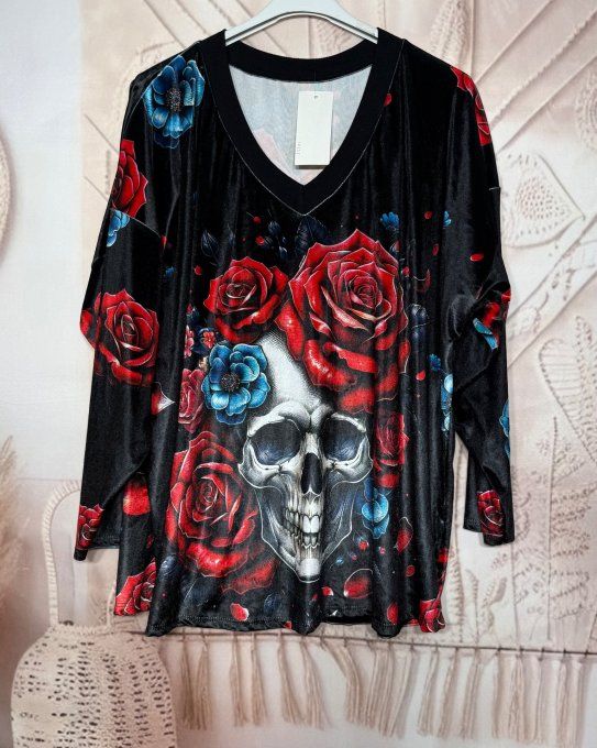 Survêtement ou Ensemble détente velours Skulls Red & Blue Roses du 38 au 50/52