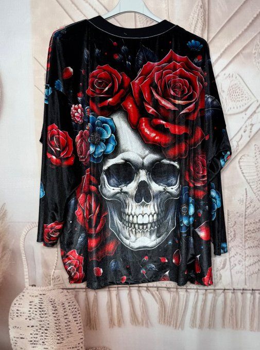 Survêtement ou Ensemble détente velours Skulls Red & Blue Roses du 38 au 50/52