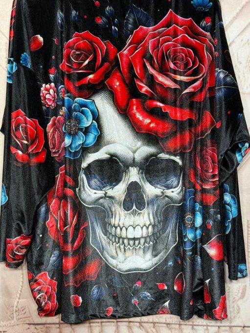 Survêtement ou Ensemble détente velours Skulls Red & Blue Roses du 38 au 50/52