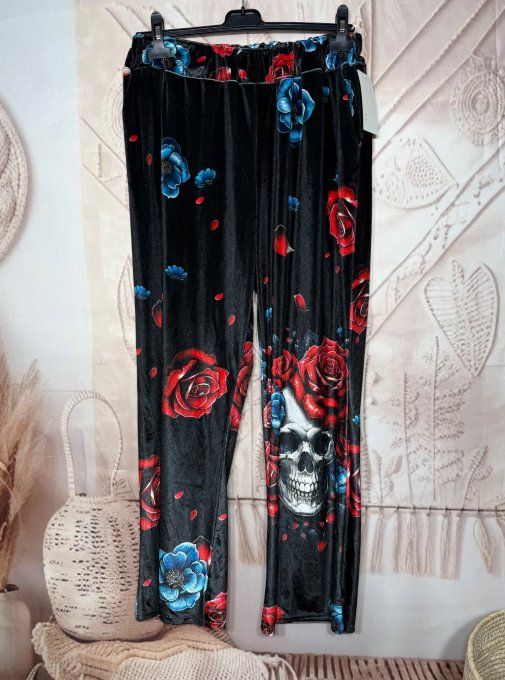 Survêtement ou Ensemble détente velours Skulls Red & Blue Roses du 38 au 50/52