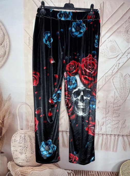Survêtement ou Ensemble détente velours Skulls Red & Blue Roses du 38 au 50/52