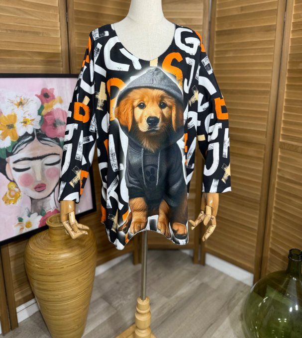 Top manches longues noir multicolore Mon adorable Chien du 40 au 52  