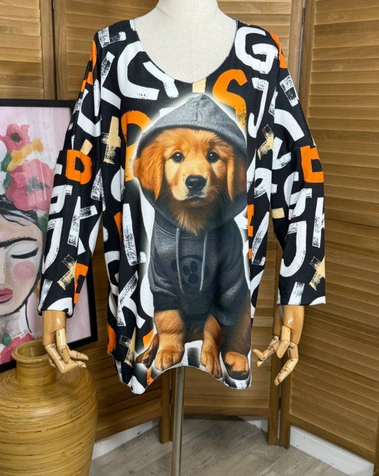 Top manches longues noir multicolore Mon adorable Chien du 40 au 52  