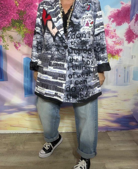 Veste blazer graffitis TOUTE DOUBLÉE  Coeurs Street Art du 40 au 48/50 et même + si portée ouverte