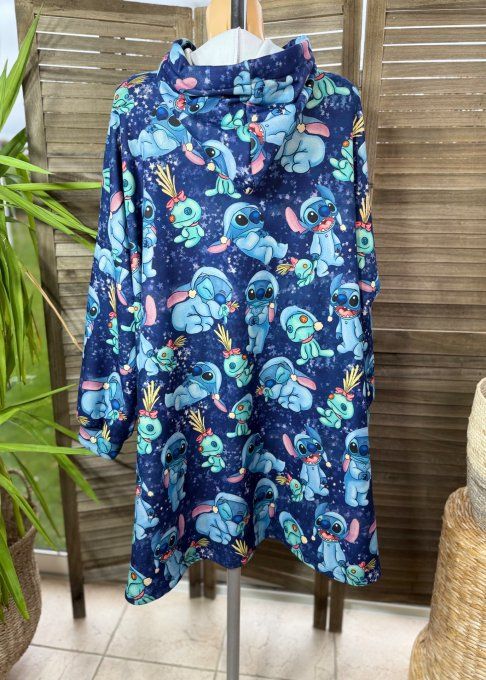 Maxi-sweat polaire à capuche marine Sleepy Lovely Stitch douceur +++++ du 42 au 58/60 