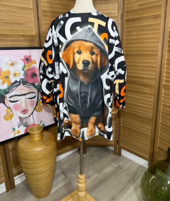 Top manches longues noir multicolore Mon adorable Chien du 40 au 52  