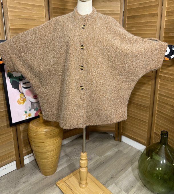 Manteau court manches raglan bouclette Camel chiné du 40 au 52/54 et même + 