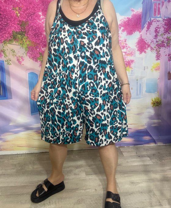 Combi-short Léopard bleu pétrole caramel noir blanc douceur +++ du 38 au 50  