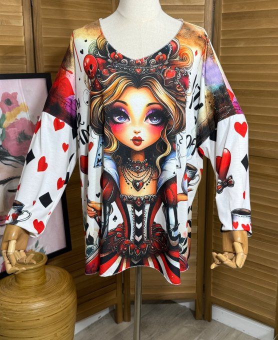 Top manches longues La Reine de Coeur Alice in Wonderland du 40 au 52 