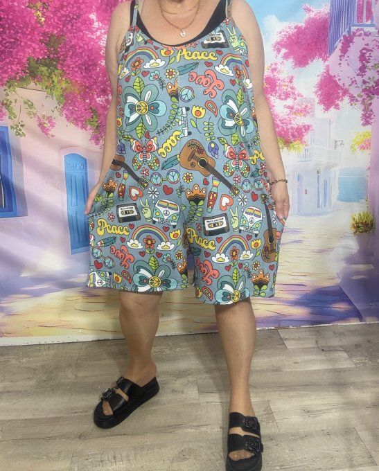 Combi-short bleu grisé Peace & Love Vibes Combi WW douceur +++ du 38 au 50  