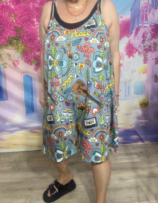 Combi-short bleu grisé Peace & Love Vibes Combi WW douceur +++ du 38 au 50  