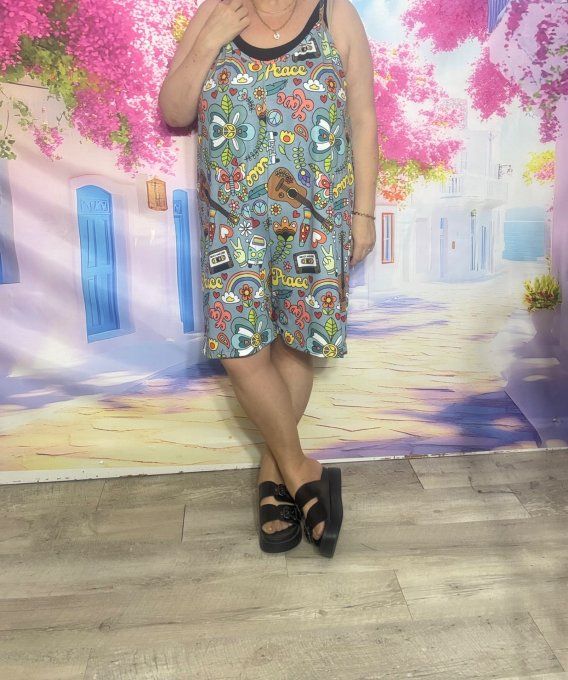 Combi-short bleu grisé Peace & Love Vibes Combi WW douceur +++ du 38 au 50  