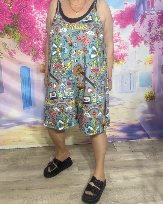 Combi-short bleu grisé Peace & Love Vibes Combi WW douceur +++ du 38 au 50  