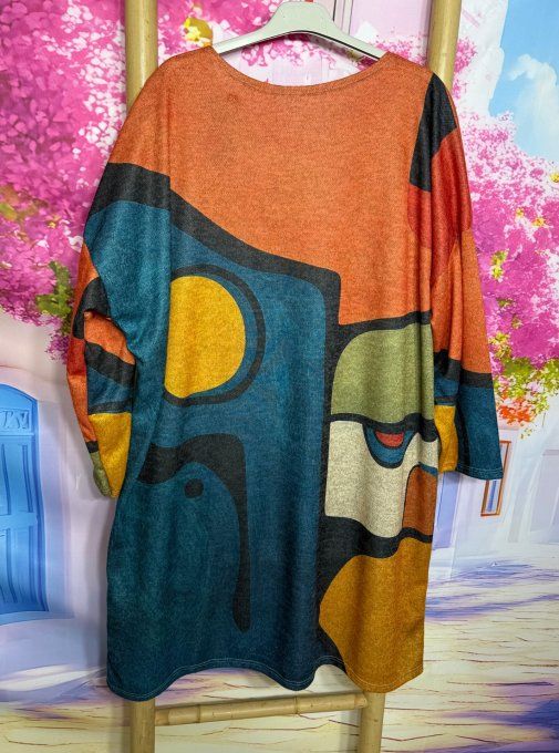 Robe courte ou Maxi-tunique + Tour de cou Picasso Seventies Vibes Douceur +++ du 40 au 50