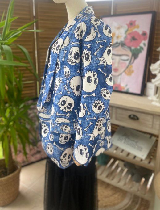 Veste blazer effet jeans délavé doublée Skulls All Over du 38 au 46/48