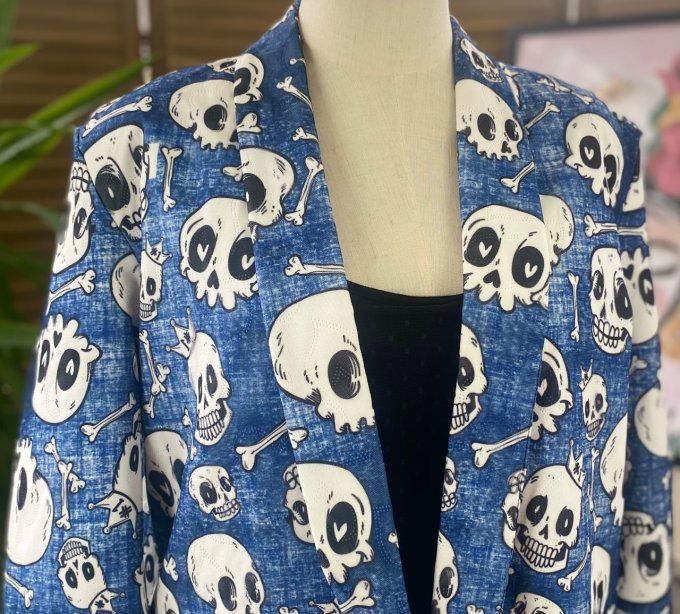 Veste blazer effet jeans délavé doublée Skulls All Over du 38 au 46/48