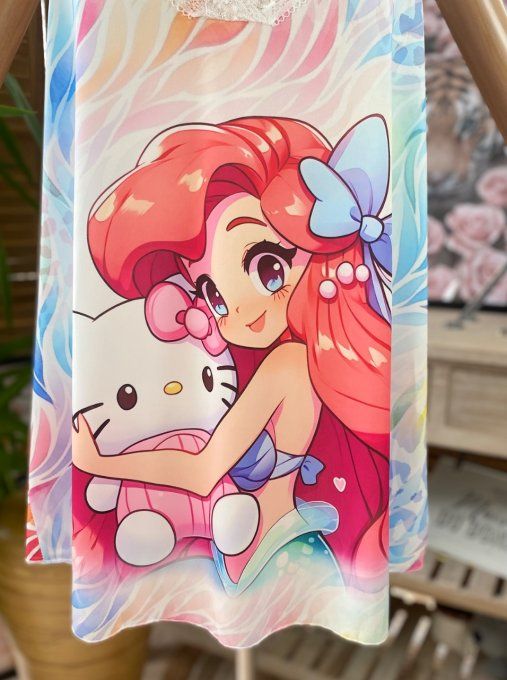Caraco Débardeur Top trapèze satiné mat & dentelle Sirène Ariel et Kitty du 40 au 52  