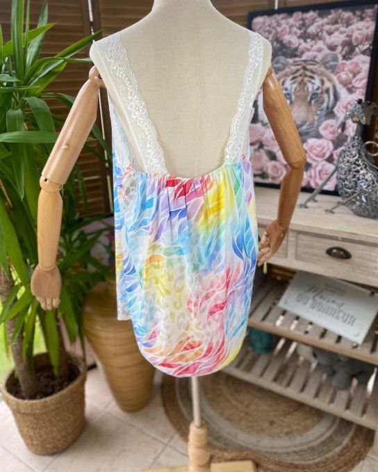 Caraco Débardeur Top trapèze satiné mat & dentelle Sirène Ariel et Kitty du 40 au 52  