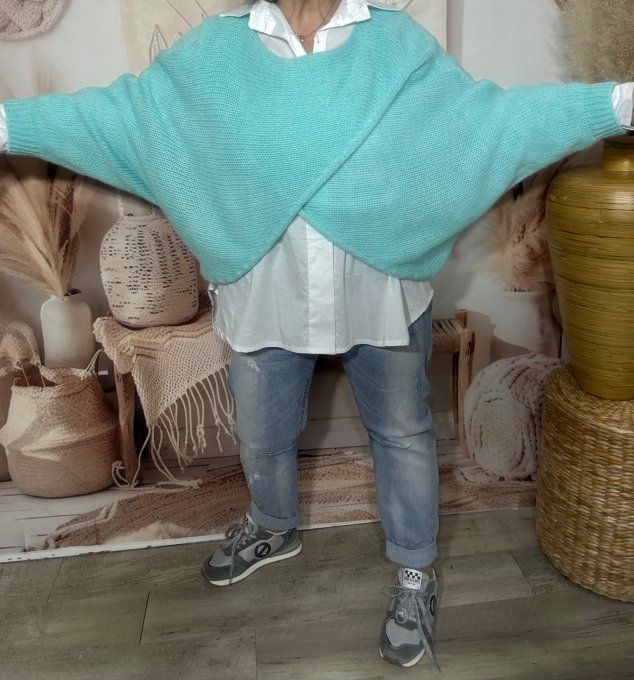 Pull court croisé vert d'eau douceur +++ (du 40 au 52) ou en version "chauffe-épaule" jusqu'au 58/60