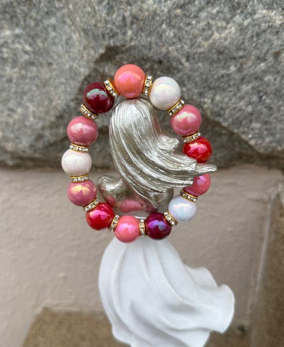 Bracelet ARTISANAL extensible perles effet céramique apprêts strass dorés TOUTES TAILLES