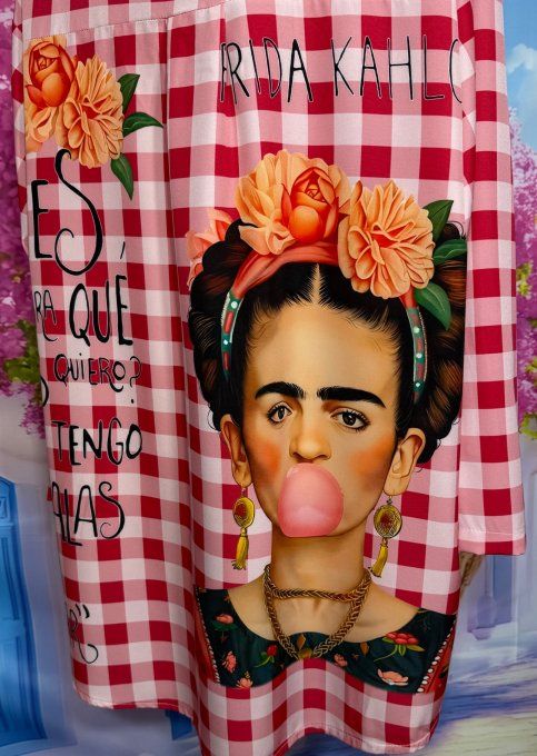 Chemise carreaux rouges roses manches réglables Frida Kahlo Bubble du 40 au 52