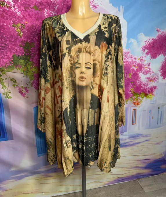 Tunique trapèze plissée Lurex pailleté doré Marylin Monroe du 42 au 54/56