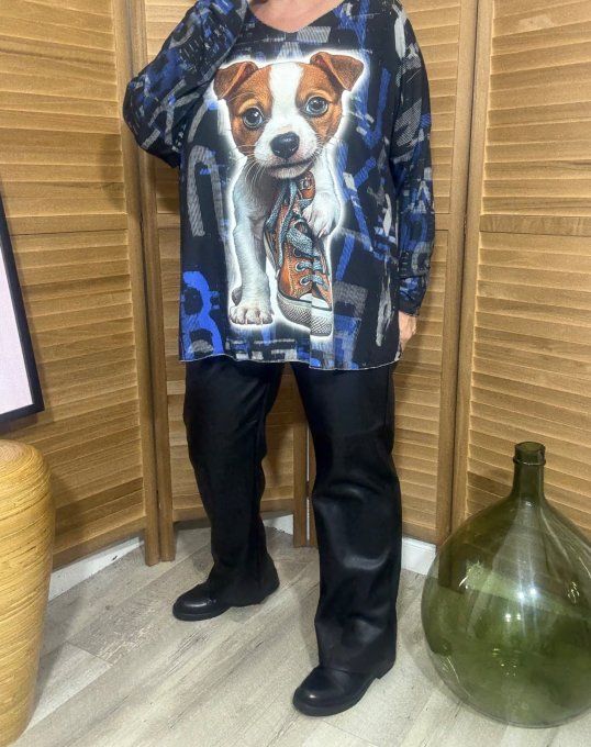 Top manches longues noir multicolore L'adorable Chien et la Basket du 40 au 52  