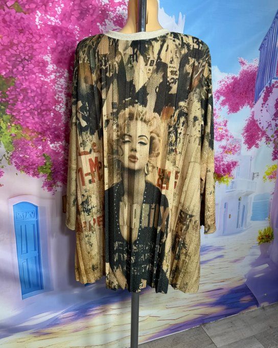 Tunique trapèze plissée Lurex pailleté doré Marylin Monroe du 42 au 54/56