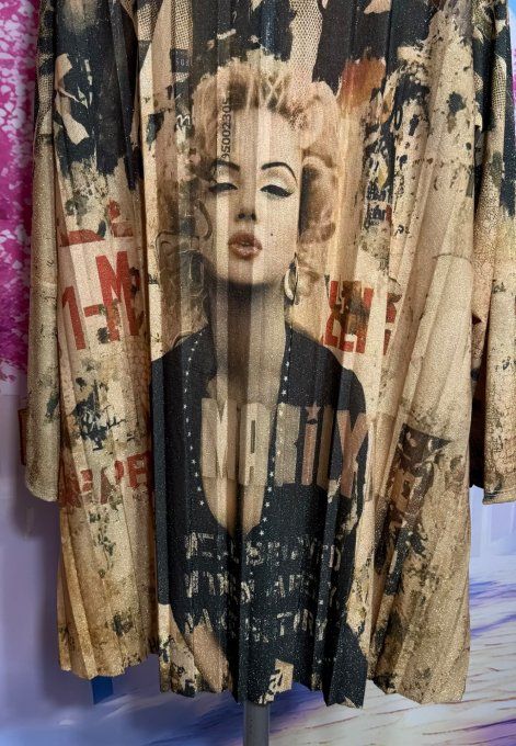 Tunique trapèze plissée Lurex pailleté doré Marylin Monroe du 42 au 54/56