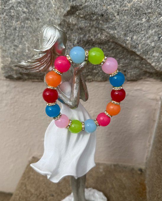 Bracelet ARTISANAL N°3 extensible perles multicolores apprêts strass dorés TOUTES TAILLES 