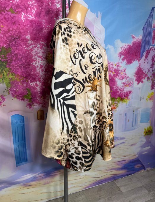 Gilet à capuche oversize Léopard Soleil Lune Frida Kahlo du 42 au 54/56 et même +