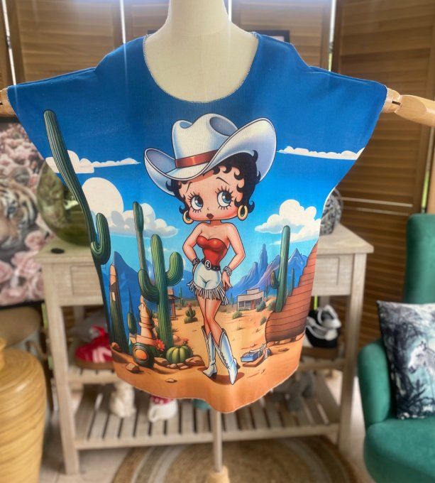 Top fin ample bleu Betty Boop Country Girl du 40 au 52  