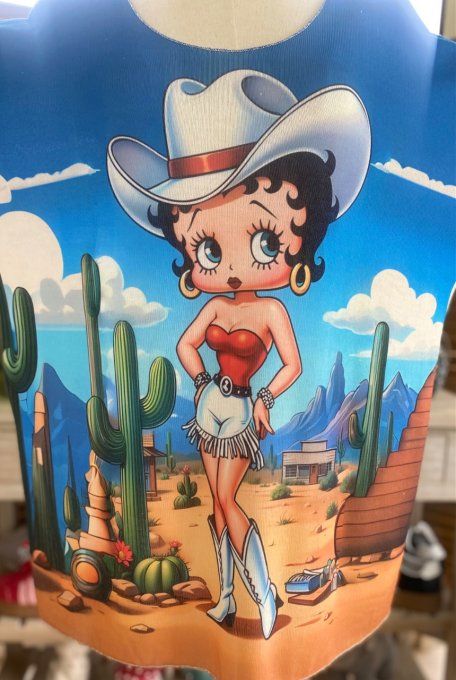 Top fin ample bleu Betty Boop Country Girl du 40 au 52  