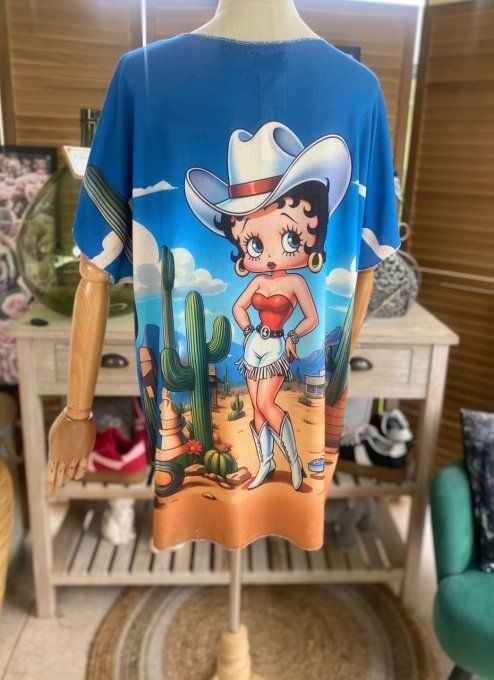 Top fin ample bleu Betty Boop Country Girl du 40 au 52  