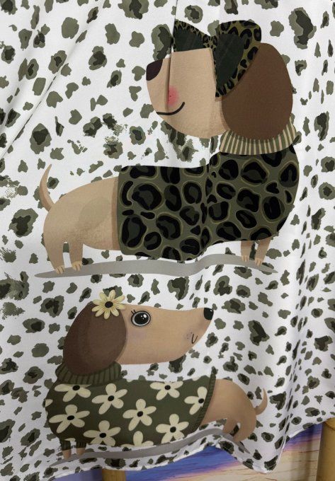 Chemise blanche & Léopard Kaki manches réglables Les Chiens Teckel du 40 au 50/52  