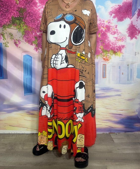 Robe longue trapèze chocolat au lait Snoopy Aviateur du 40 au 52 