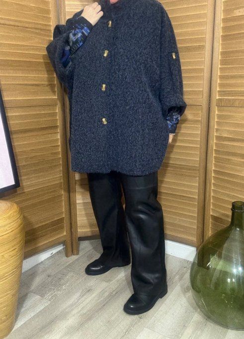 Manteau court manches raglan bouclette Marine chiné du 40 au 52/54 et même + 
