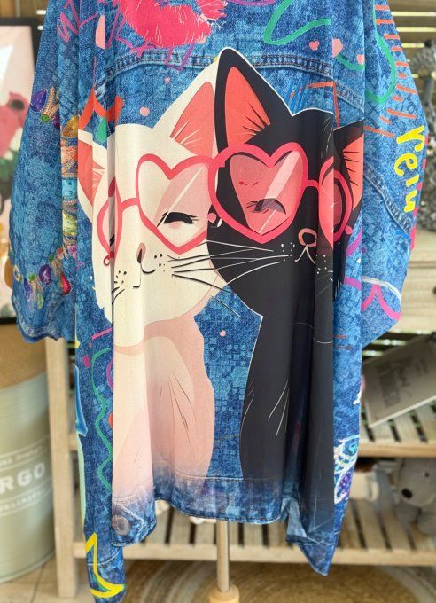 Tunique voile doublée oversize effet jeans délavé Le duo de chats du 40 au 52  