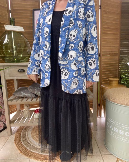 Veste blazer effet jeans délavé doublée Skulls All Over du 38 au 46/48
