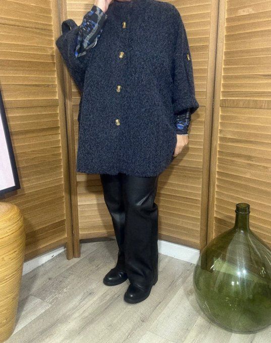 Manteau court manches raglan bouclette Marine chiné du 40 au 52/54 et même + 